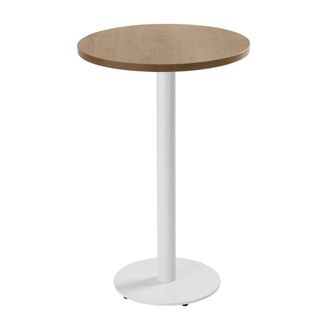 Oviala Table alta redonda 60 cm pie blanco y revestimiento de madera clara