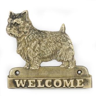 OEM Norwich Terrier - Cartel Para Puerta Con Un Perro, Placa De Bienvenida De Lat&oacute;n, Cartel &Uacute;nico Con La Palabra Welcome De Art-dog