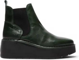 FLY London Fly London Womens Green Leather Chelsea Ankle Platform Boots - HELY268