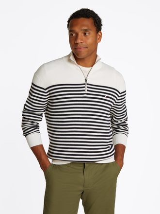 Tommy Hilfiger Troyer TOMMY HILFIGER RACKING STRUCTURE ZIP MOCK, Herren, Gr. XXL, blau (ivory petal, desert sky), Strick, Obermaterial: 100% Baumwolle, Rippb&uuml;ndchen,