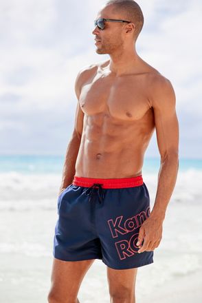 Kangaroos Badeshorts KANGAROOS Adams, Herren, Gr. XXL (58/60), N-Gr, blau (marine), Microfaser, kontrastfarbene Details, Badehosen Badeshorts, mit grossem Logos