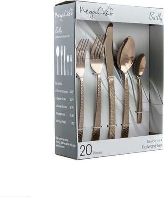 MegaChef Baily 20 Piece Flatware Utensil Set, Stainless Steel Silverware Metal Service for 4 in Rose Gold at Nordstrom