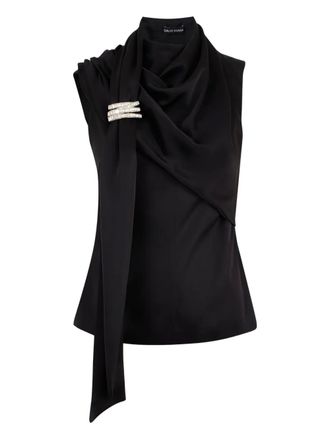 DAVID KOMA brooch drape top - Black