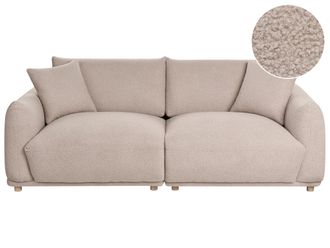Beliani Divano A 3 Posti In Tessuto Con Cuscini Decorativi Gambe In Legno Beige Jubek