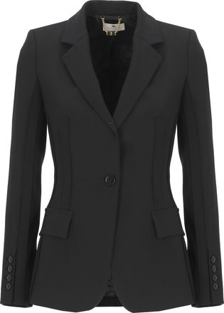 Elisabetta Franchi Black Embroidered Logo Flap Blazer
