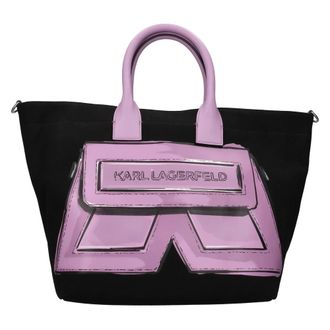 Karl Lagerfeld Tassen, Dames, Zwart, ONE Size, Leer, Ikon K Large Canvas Shopper