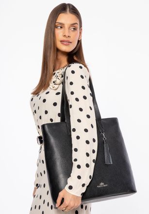 Wittchen Dames leren shoppertas verticaal zwart met zilveren logo zwart en