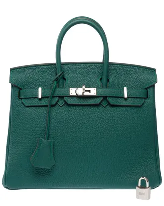 Herm&egrave;s Green Leather Birkin 25 Handbag (Authentic Pre-Loved)