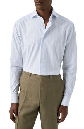 Eton Contemporray Fit Multi Stripe Poplin Dress Dress in Medium Blue at Nordstrom, Size 17.5