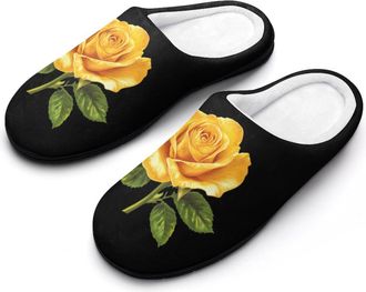 Generic Yellow Rose Mens Slippers Memory Foam Winter Warm Sandals Slip On House Shoes Size 7-14