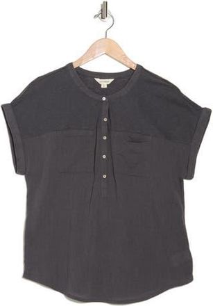 Lucky Brand Mixed Media Short Sleeve Cotton Henley Top in Asphalt at Nordstrom Rack, Size X-Small