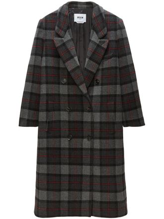 Msgm checked double-breasted coat - Grey