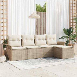 vidaXL Vidaxl - Conjunto De Sof&aacute; De Jard&iacute;n Con Coj&iacute;n 5 Pcs Beige Polirat&aacute;n