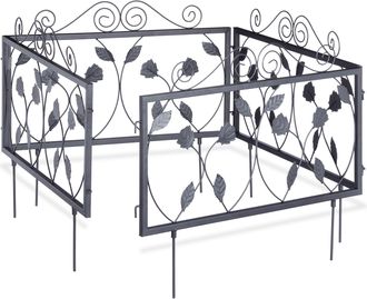 Relaxdays Valla Jard&iacute;n Met&aacute;lica, Estilo Vintage, Vallado Huerto Con Hojas Adorno, 4 Paneles Valla, 34,5x56,5 Cm, Negro - Relaxdays