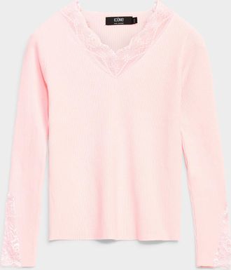 Icone Womens Lace accents rib-knit sweater