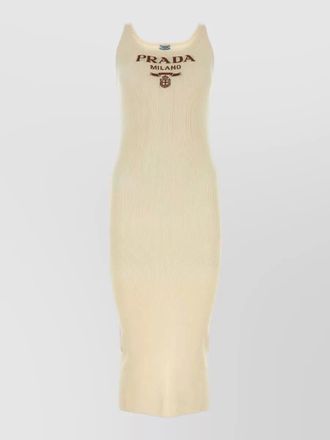 Prada silk midi dress ribbed sleeveless slit