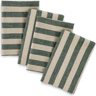 Solino Home Linen Dinner Napkins Set of 4, 20 x 20 Inch for Dining Table, Holiday and Everyday Table Decor - Sorrento Stripe in Hunter Green And