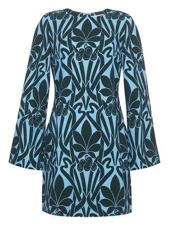 Cara Cara bell-sleeve floral-print mini dress - women - Spandex/Elastane/Viscose - S - Blue