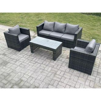 Fimous Fimous Lounge Rattan Sofa Set Outdoor Garden Furniture With 2 Chairs Oblong Rectangular Coffee Table