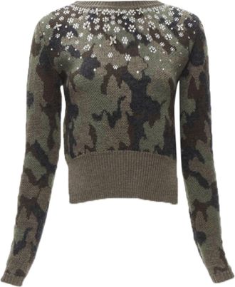 Giambattista Valli camo crystal embellished cropped sweater