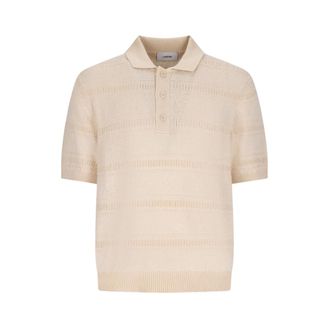 Lardini Polo Shirts, male, Beige, Size: M Cream Striped Cotton Knit Polo