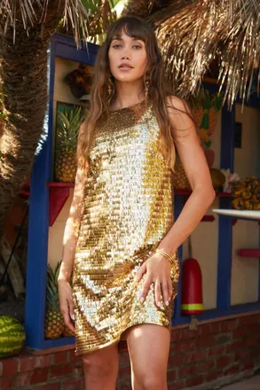 Trina Turk Womens Koa Dress In Gold