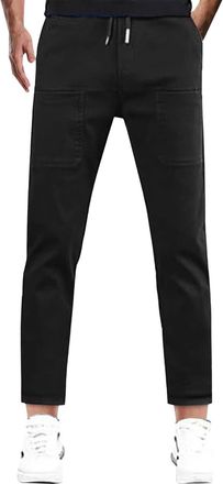 Generic Mens Cargo Pants Multi Pocket Slim Fit Chinos Casual Cropped Trousers Breathable Comfortable Work Pants Leisure Workwear Black