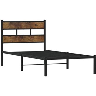 vidaXL Metal Bed Frame without Mattress Smoked Oak 100x190 cm Vidaxl