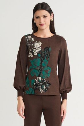 Ming Wang Floral Jacquard Sweater in Dark Umber/everest/twig/black at Nordstrom, Size Medium