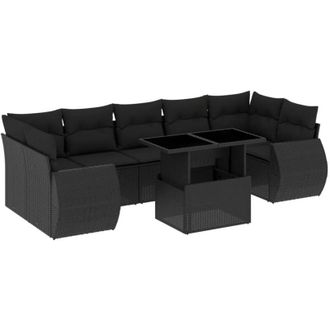 vidaXL Set De Sof&aacute;s De Jard&iacute;n 8 Piezas Y Cojines Rat&aacute;n Sint&eacute;tico Negro Vidaxl