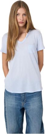 Repeat V-hals T-shirt met Borstzak - Dames - T-shirts - Blauw - M - Katoen - Tops