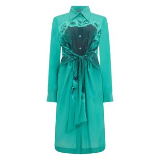 Alberta Ferretti Lange doorschijnende jurk met elegante riem - Dames - Shirt Kleedjes - Groen - S - Kleedjes