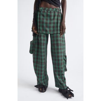 Collina Strada Lawn Plaid Skirt Overlay Cargo Pants in Jade Plaid at Nordstrom, Size X-Large