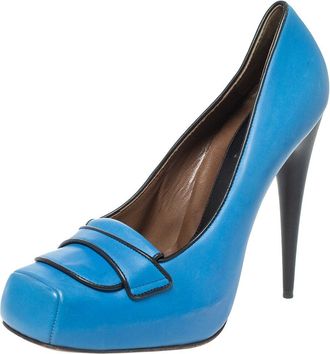 Marni Blue Leather Platform Loafer Pumps