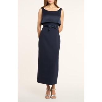 Cinq &agrave; Sept Mila Overlay Detail Column Dress in Navy at Nordstrom, Size 10