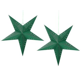 Beliani Conjunto De 2 Estrellas Led De Papel Verde Esmeralda 60 Cm Purpurina Motti