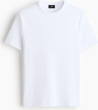 H&M Slim Fit Ribbed T-shirt in White at Nordstrom, Size Xx-Large