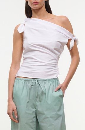 Staud Bellaria One Shoulder Stretch Cotton Top in White at Nordstrom, Size 16
