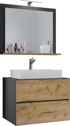 ebuy24 Ebuy24 - Vcm 3 Pcs Lavabo Lavabo Gabinete Inferior Ancho 60 Cm Muebles De Ba&ntilde;o Con Cajones Espejo Lendas (antracita / Roble Miel)