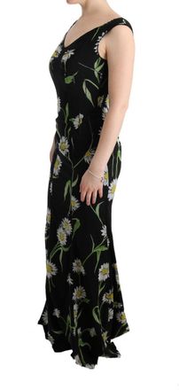 Dolce & Gabbana Womens Sunflower Silk Stretch Sheath Dress Black