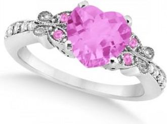 Allurez Butterfly Pink Sapphire & Diamond Heart Engagement 14k W Gold 2.48ct