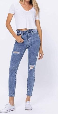 Judy Blue Hi-Rise Acid Wash Destroyed Skinny Jeans In Blue