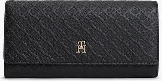 Tommy Hilfiger Womens Allover Monogram Large Flap Wallet - Black