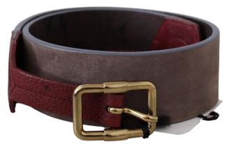 Gianfranco Ferre Womens Brown Leather Wide Gold Chrome Logo Buckle Belt - One Size