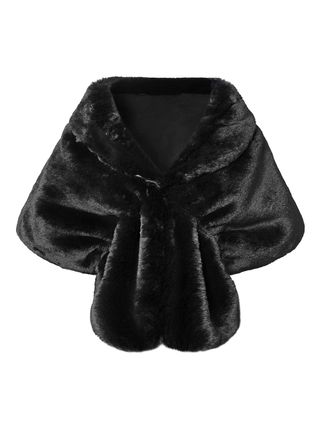 Babeyond Womens Faux Fur Collar Shawl Faux Fur Scarf Wrap Evening Cape for Winter Coat (Black, Small)