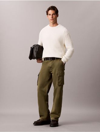 Calvin Klein Jeans Calvin Klein Mens Baggy Utility Cotton Twill Cargo Pants - Green - 29W x 30L