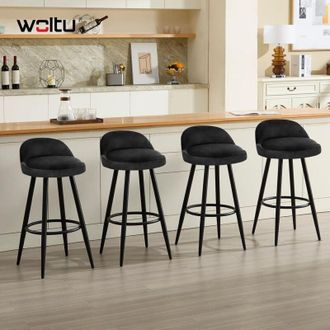 Woltu 4x Sgabello Bar Sedia Cucina Alta con Poggiapiedi in Velluto e Metallo Nero