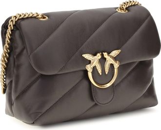 Pinko Womens Love Classic Leather Shoulder Bag Marrone Marasca-Antique Gold Calf Bos Taurus