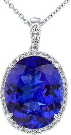 Pompeii3 5 Ct TW Oval Tanzanite & Lab Grown Diamond Halo Pendant 14k White Gold Necklace