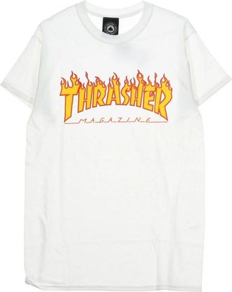 Thrasher Flame Tee Heren T-shirt Wit/geel - Heren - T-shirts - Wit - L - Katoen - Tops